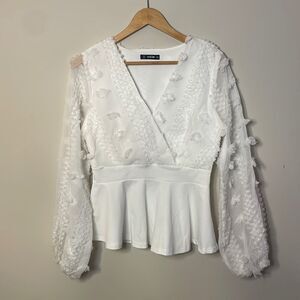 SHEIN White Puff Sleeve Blouse Size Small